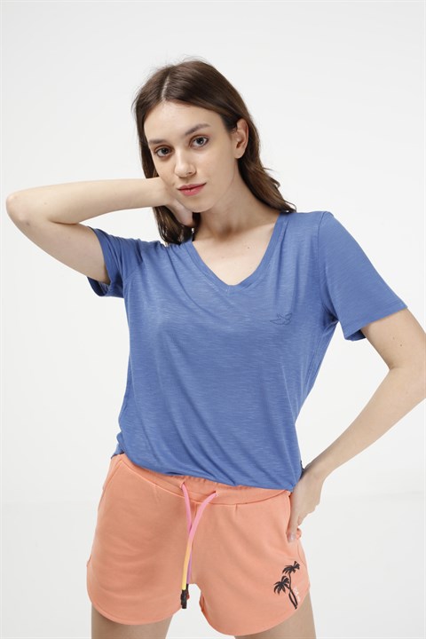 BRZ Collection Flamlı Viskon Kadın Kısa Kollu T-shirt