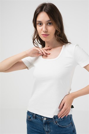 BRZ Collection U Yaka Kadın Kısa Kollu Ribana T-shirt