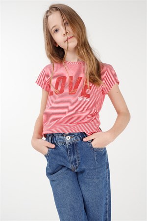 BRZ Kids İpliği Boyalı Kız Çocuk Kısa Kollu T-shirt