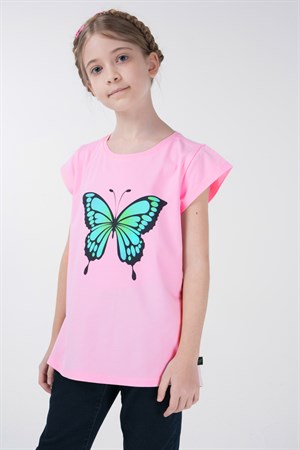 BRZ Kids Kelebek Baskılı Kız Çocuk Kısa Kollu T-shirt