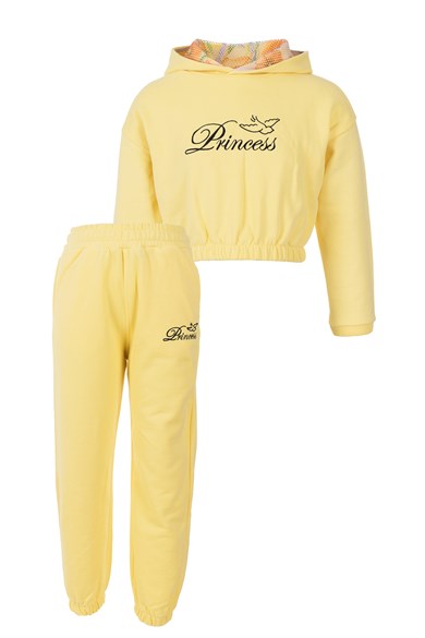BRZ Kids Kız Çocuk Sarı Crop Sweatshirt Pantolon Takım